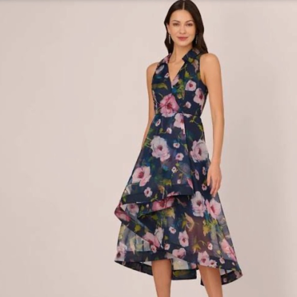 Adrianna Papell Women's Floral High-Low Organza Halter Dress Size 10 - Picture 1 of 2